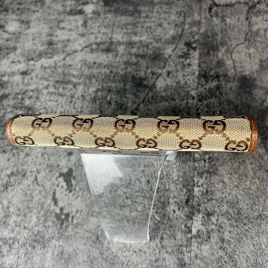 GUCCI GGキャンバス がま口 レザー 長財布 ブラウン