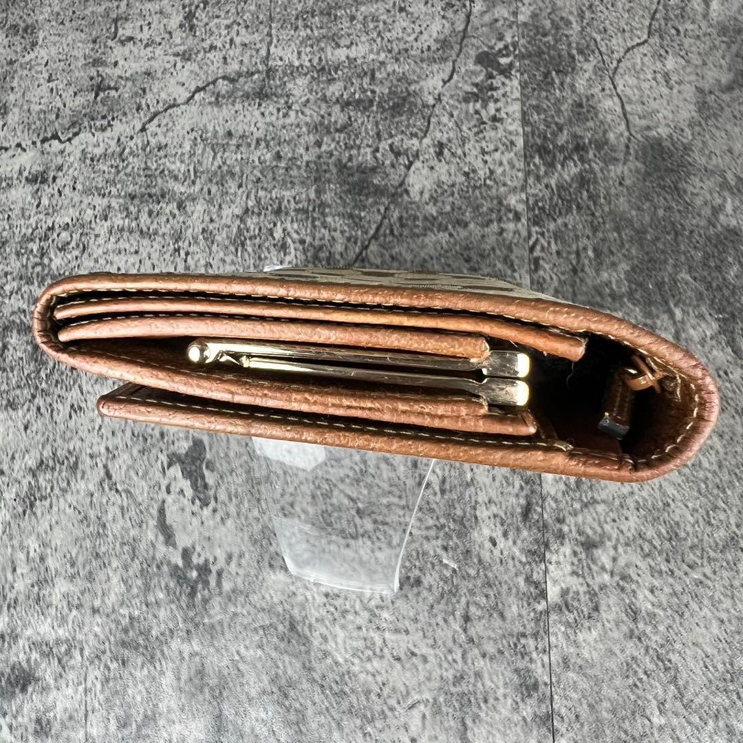 GUCCI GGキャンバス がま口 レザー 長財布 ブラウン