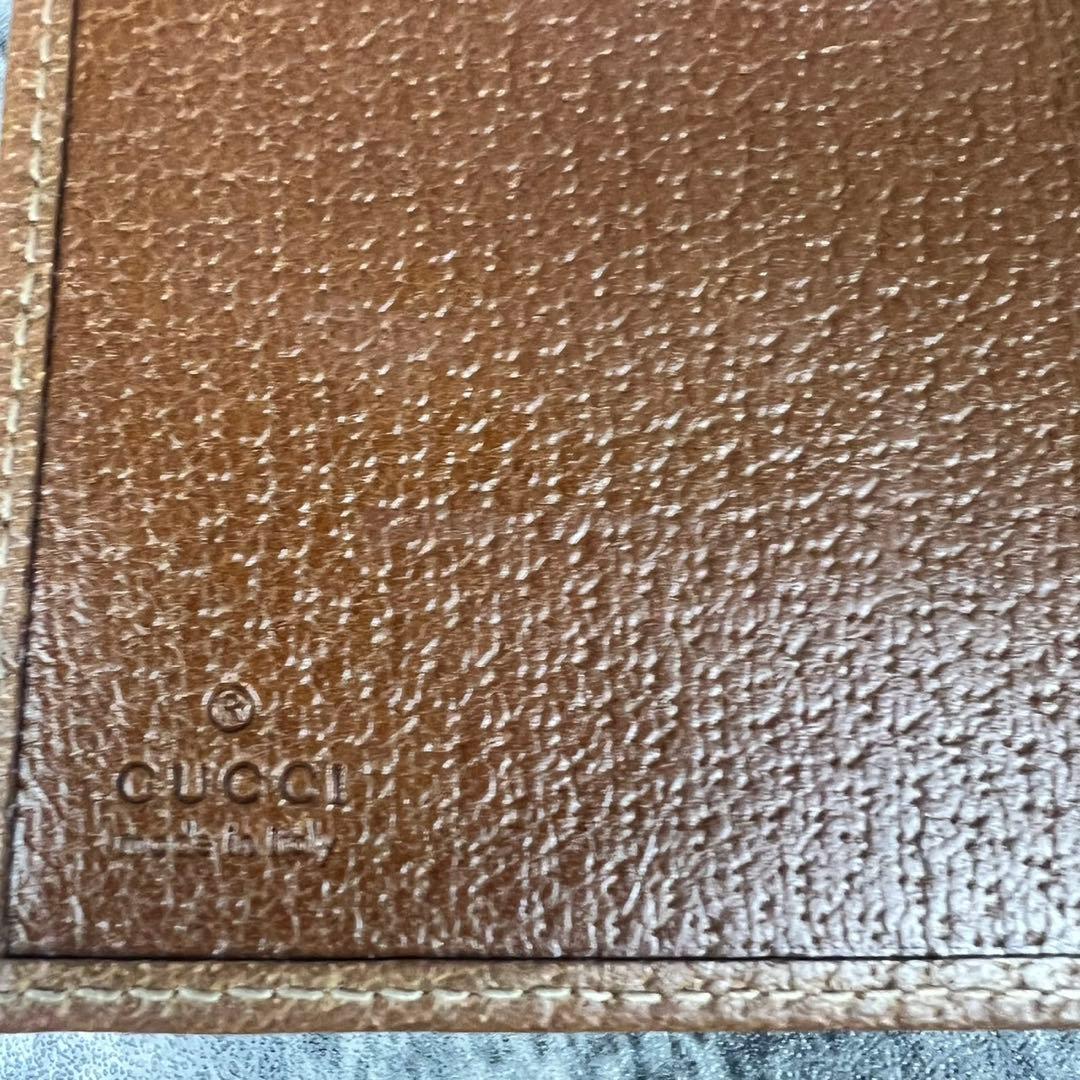 GUCCI GGキャンバス がま口 レザー 長財布 ブラウン