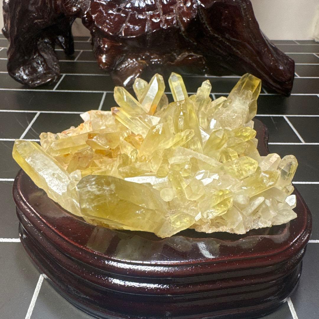 【高品質】天然シトリンクラスター 台座付 おまけ付