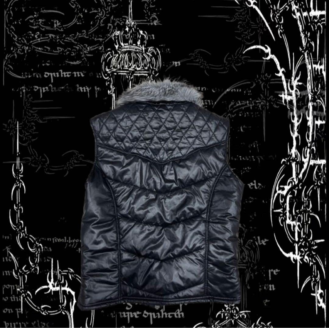 y2k 平成 お兄系 archive 00s ファーダウンベスト 黒 光沢