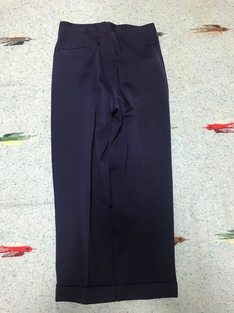 50s レーヨン ウール ギャバジン スラックス ナス紺 ネイビー 2タック