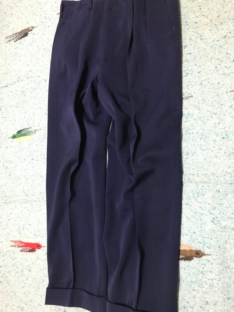 50s レーヨン ウール ギャバジン スラックス ナス紺 ネイビー 2タック