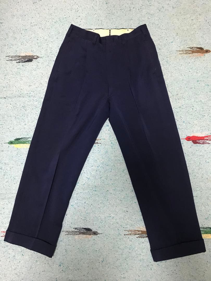 50s レーヨン ウール ギャバジン スラックス ナス紺 ネイビー 2タック