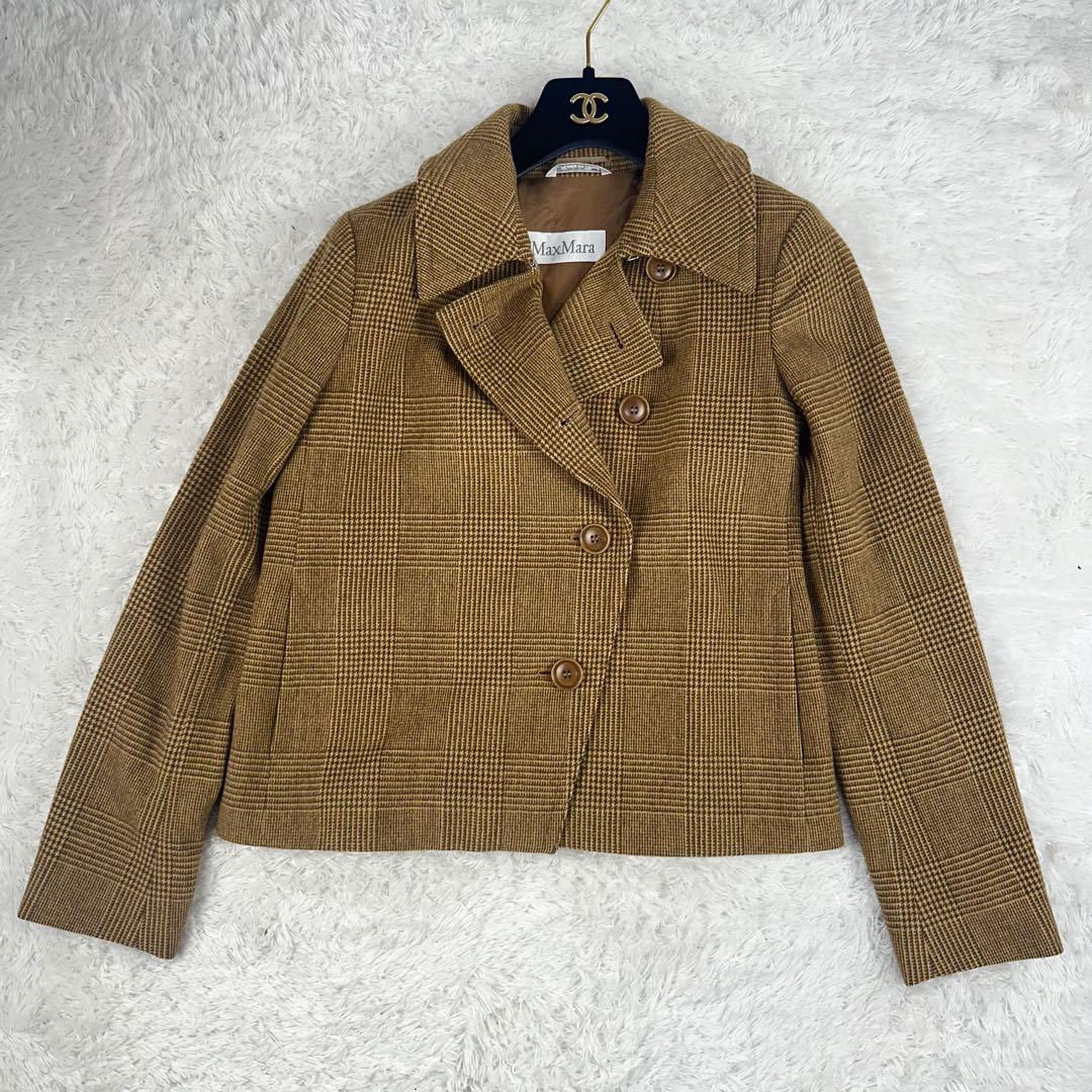 マックスマーラ　Pコート　銀タグ　アンゴラ混　ジャケット　茶色　M ベルト