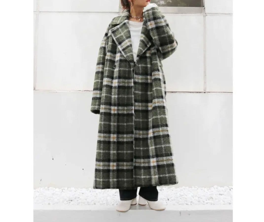 中古　アングリッド　スライバーチェスターロングコート　チェック　Sサイズ