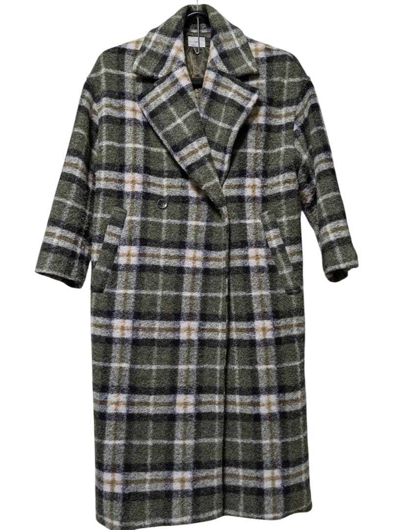 中古　アングリッド　スライバーチェスターロングコート　チェック　Sサイズ