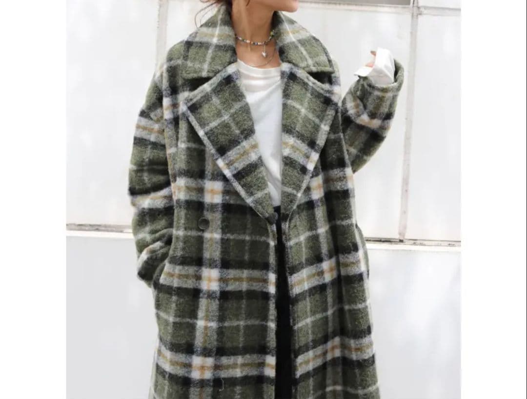 中古　アングリッド　スライバーチェスターロングコート　チェック　Sサイズ