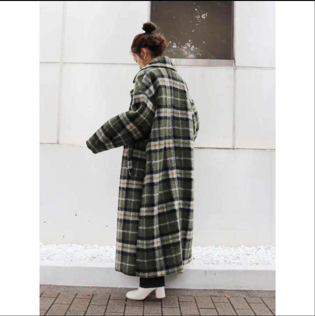 中古　アングリッド　スライバーチェスターロングコート　チェック　Sサイズ