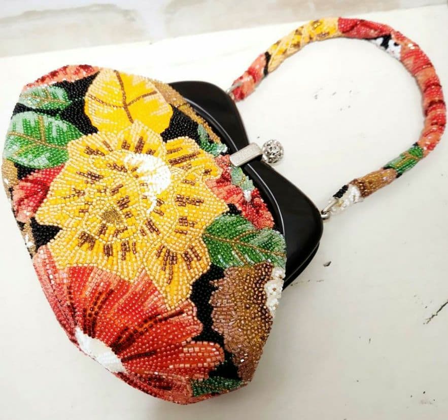 ★【はしもと】皇室御用達 大正ロマン-昭和レトロガマ口 ビーズバッグ カラフル