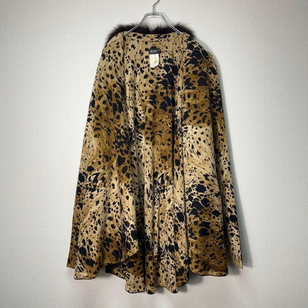 ヘルノ ウールケープコート ポンチョ 羽織り ファー レオパード 裏地総柄 黒
