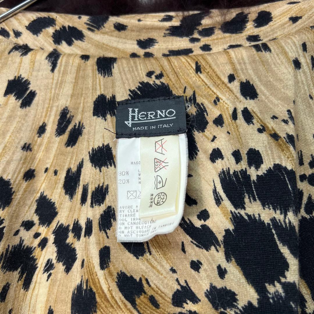 ヘルノ ウールケープコート ポンチョ 羽織り ファー レオパード 裏地総柄 黒