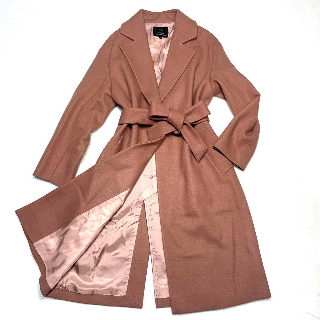 【美品】23区 オンワード ロングコート Aライン ベルト ウール くすみピンク