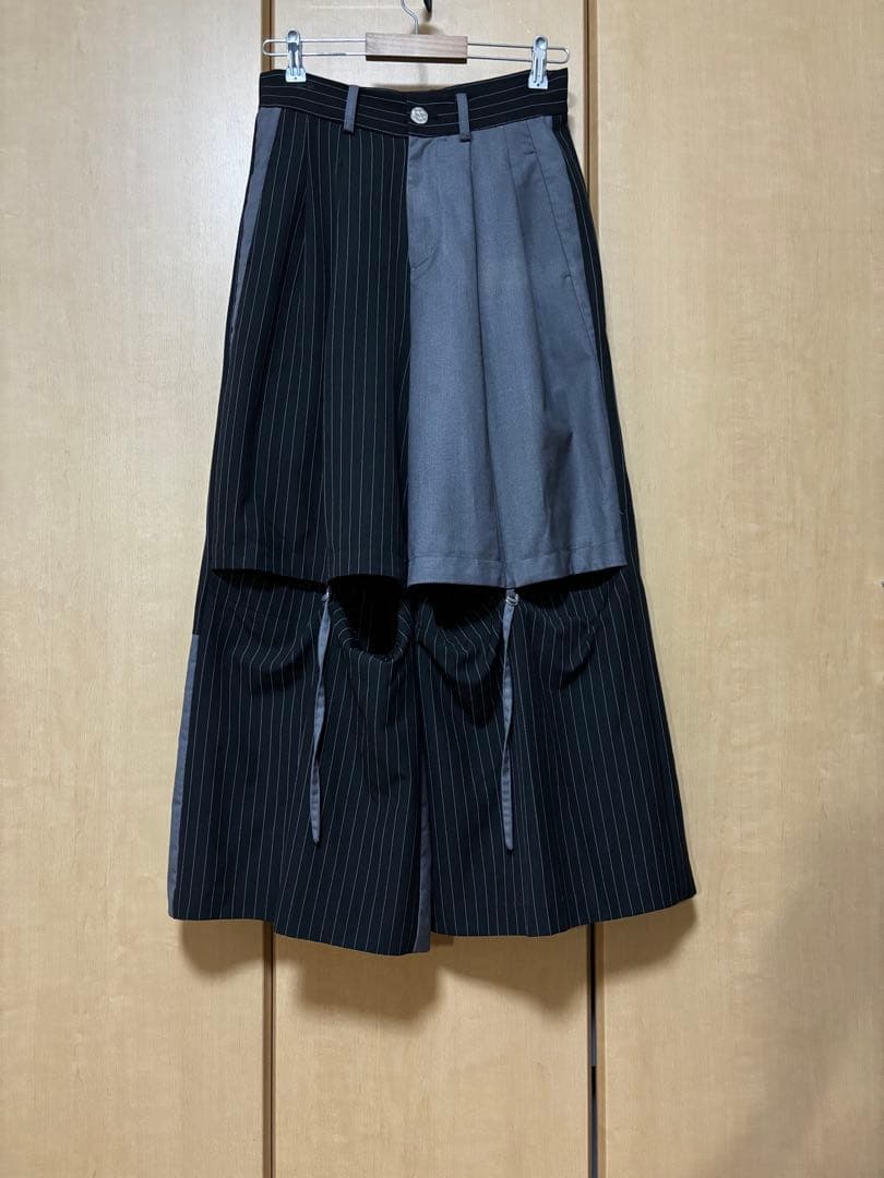 seyto ブロッキングカットアウトワイドワイドストライプパンツ 完売品