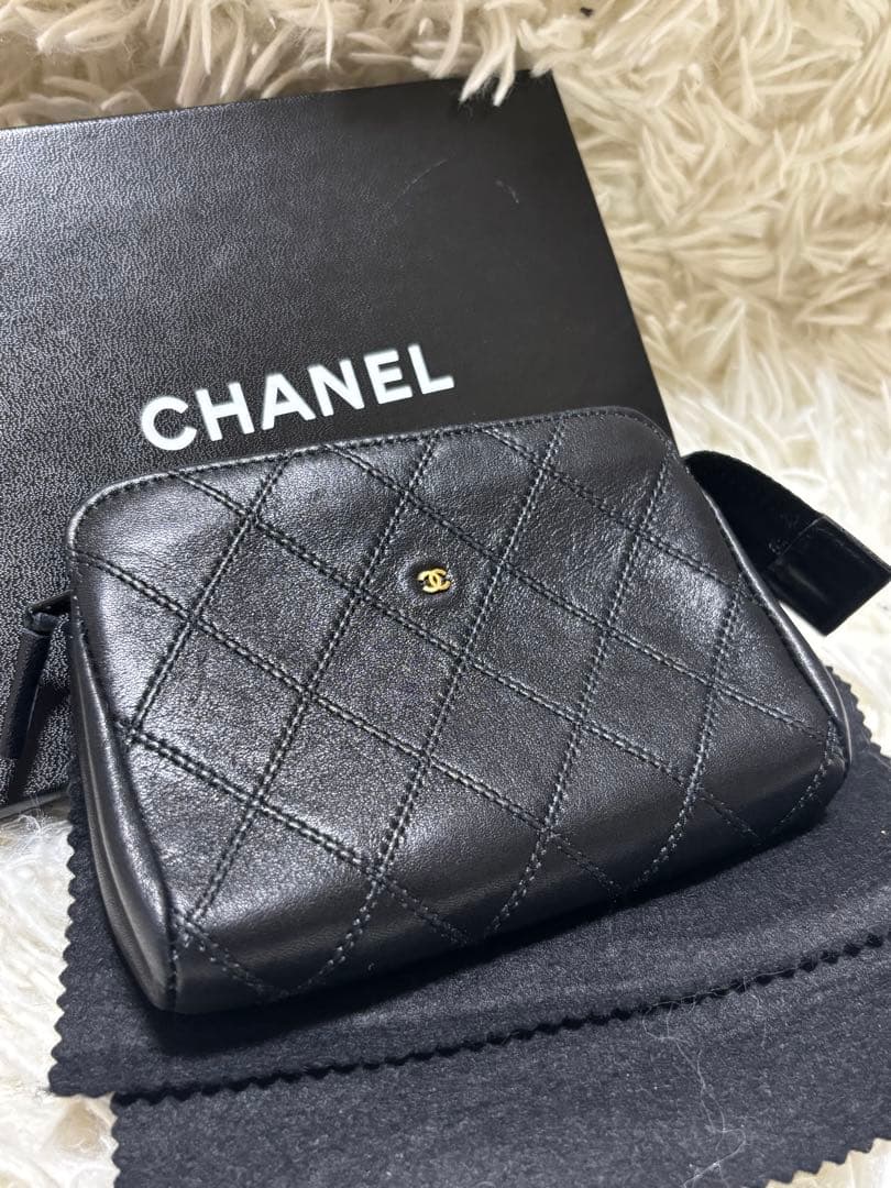 CHANEL ポーチ 小物入れ レザー ビコローレ ブラック ココマーク　箱付き