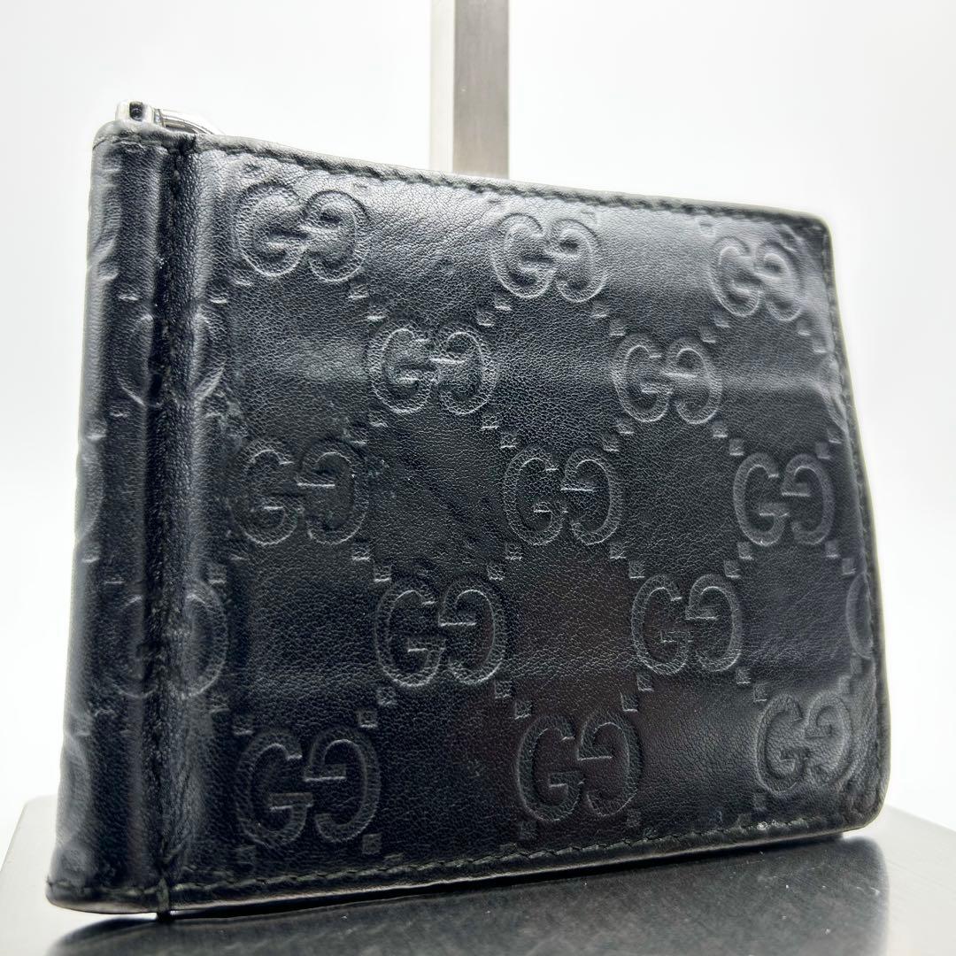 GUCCI グッチ マネークリップ GG シマレザー 二つ折り ブラック 黒