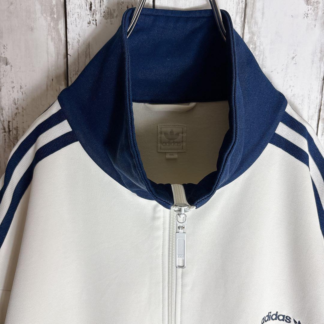 アディダス ジャージ トラックジャケット XXL ホワイト ネイビー 古着□
