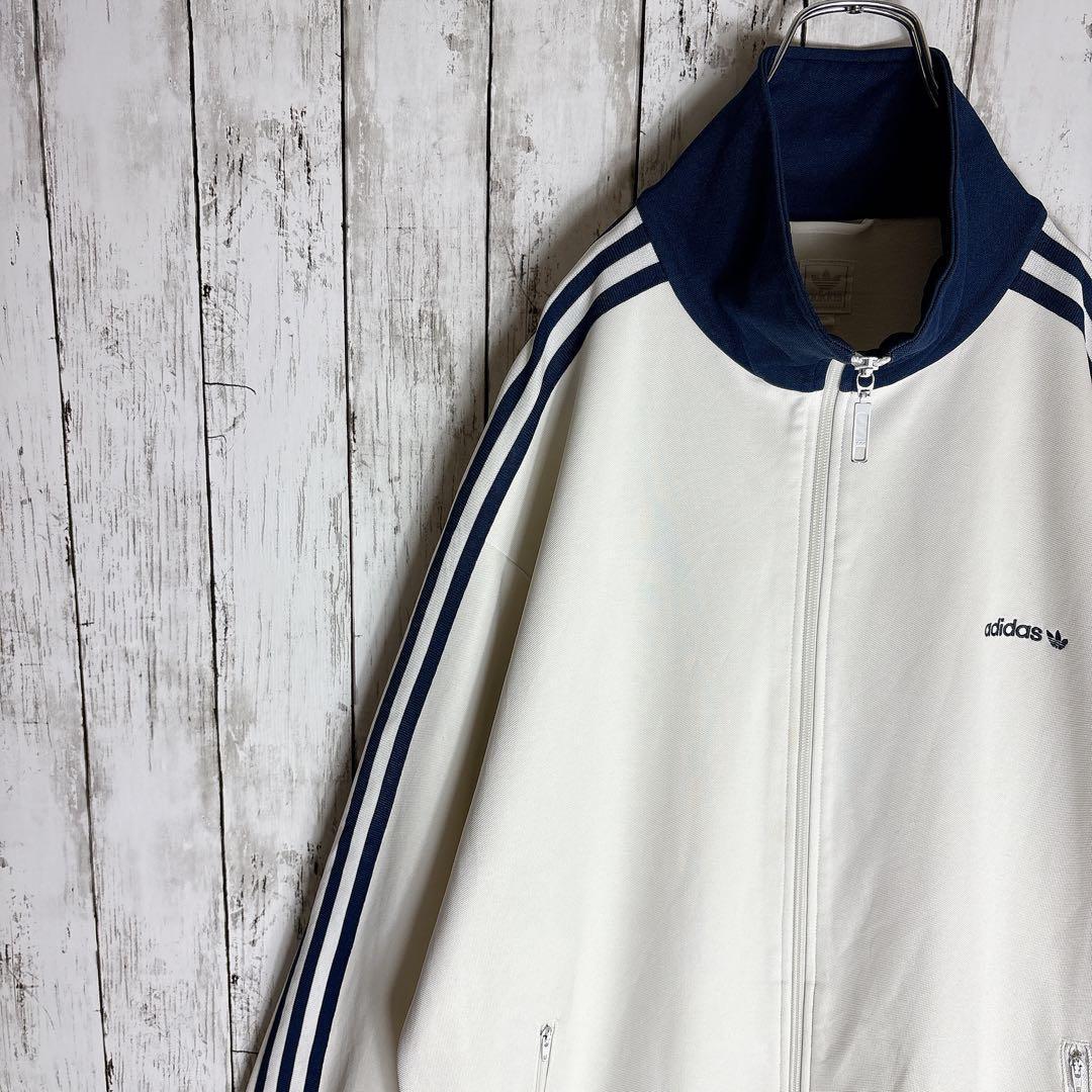 アディダス ジャージ トラックジャケット XXL ホワイト ネイビー 古着□