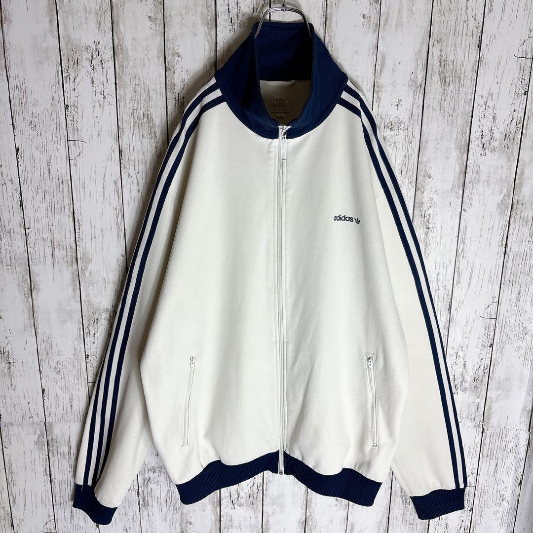 アディダス ジャージ トラックジャケット XXL ホワイト ネイビー 古着□