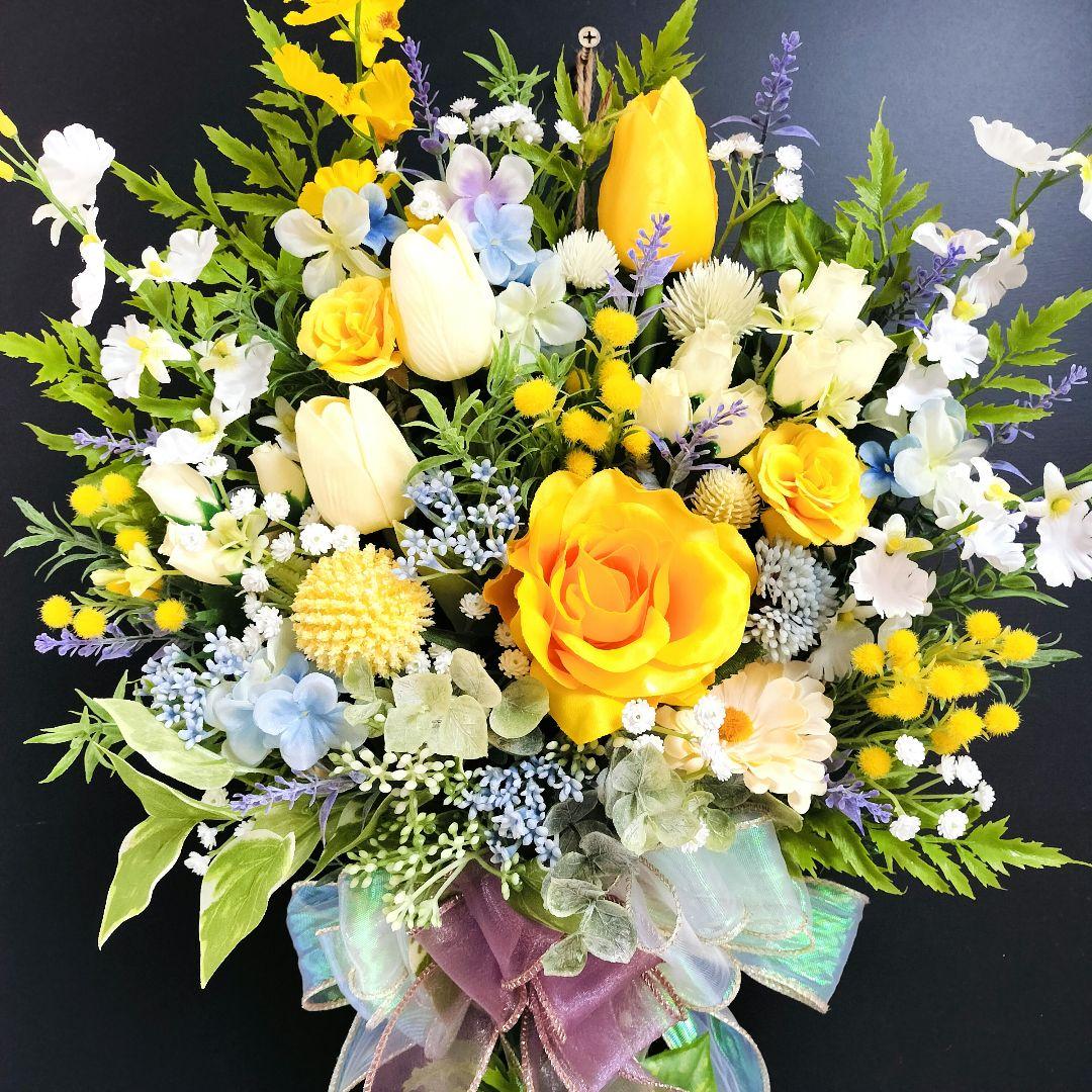 商品名【羽菜】ゆみい♥イエローローズの花束風スワッグリース　 春リース