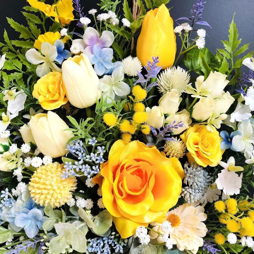 商品名【羽菜】ゆみい♥イエローローズの花束風スワッグリース　 春リース