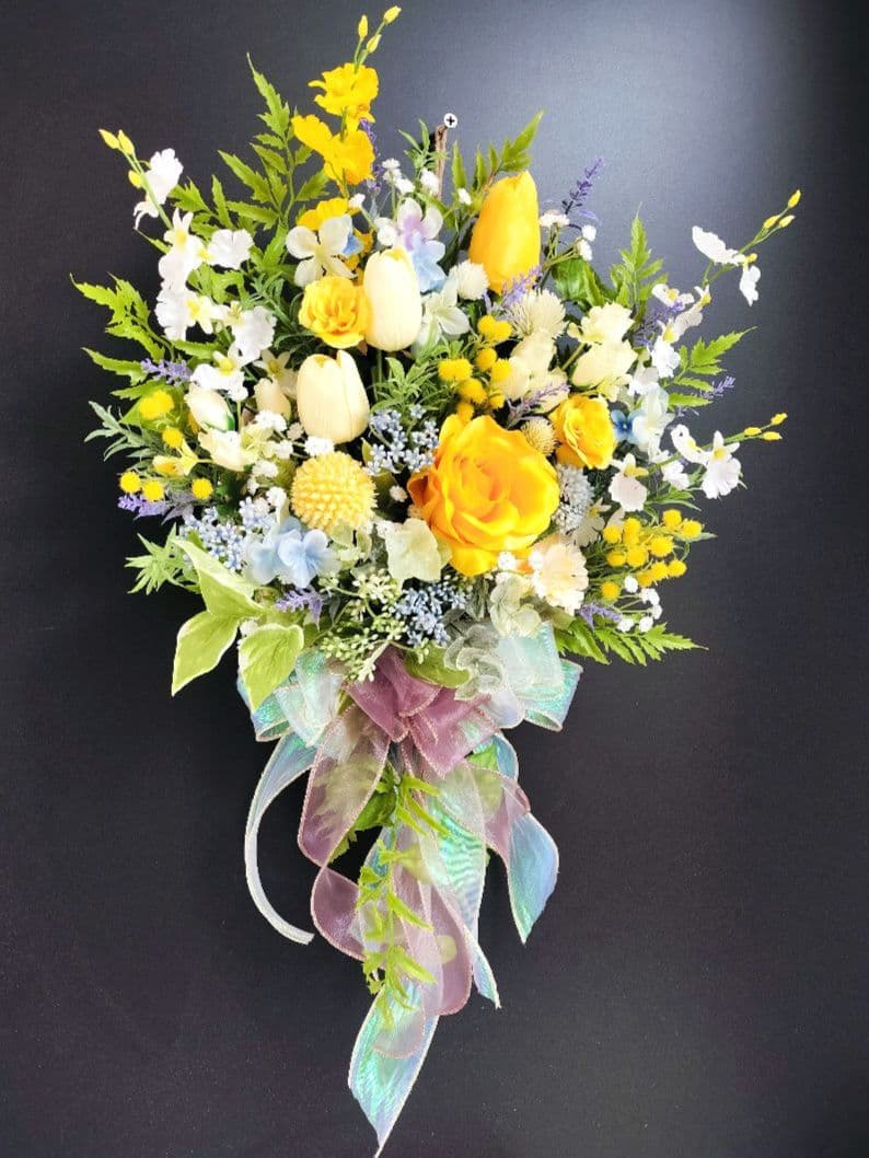 商品名【羽菜】ゆみい♥イエローローズの花束風スワッグリース　 春リース