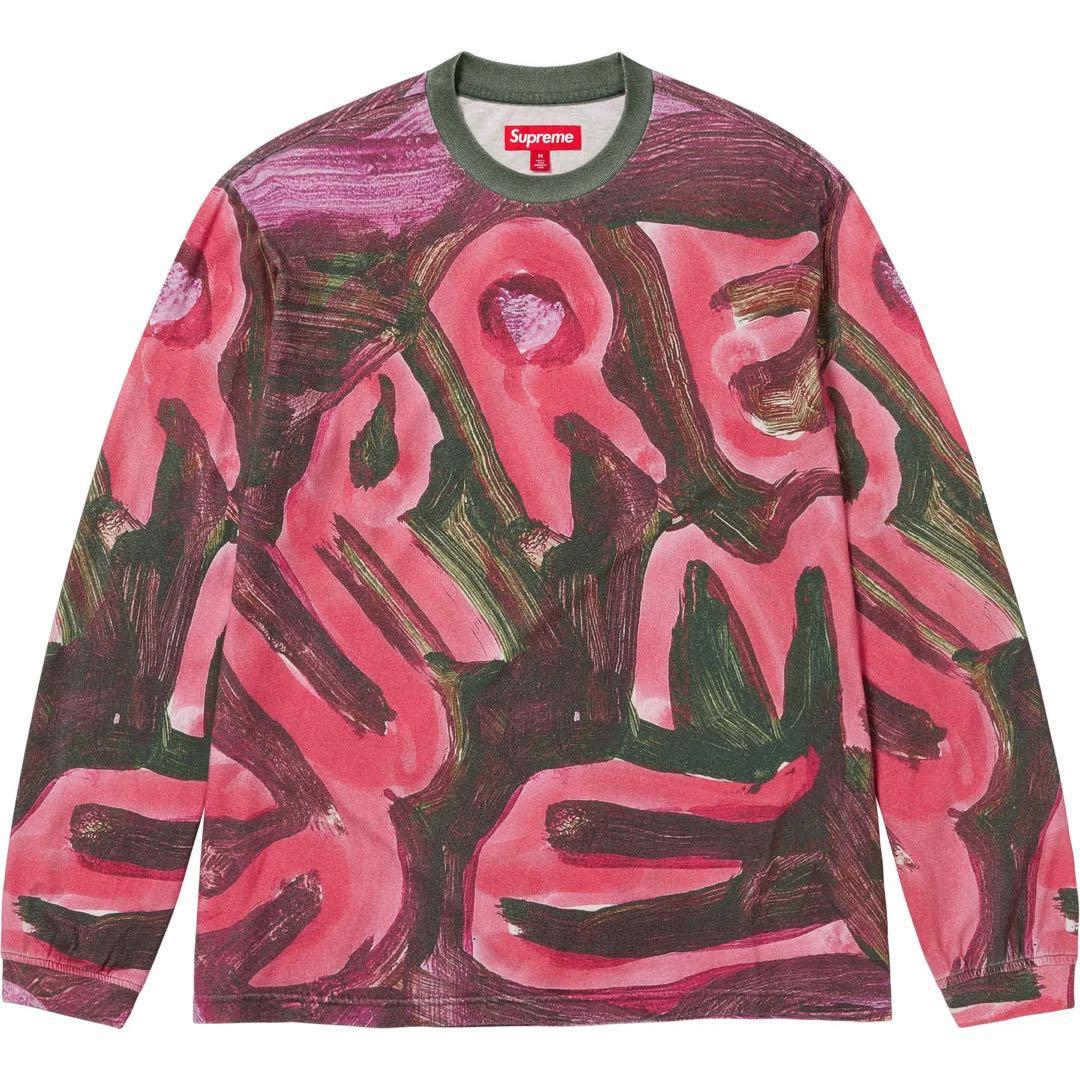 supreme 24ss Paint L/S Top/L/コットン/RED