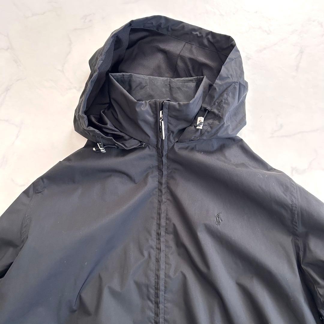 ラルフローレンゴルフ 2wayマウンテンパーカー 黒 ブラック フード収納 L
