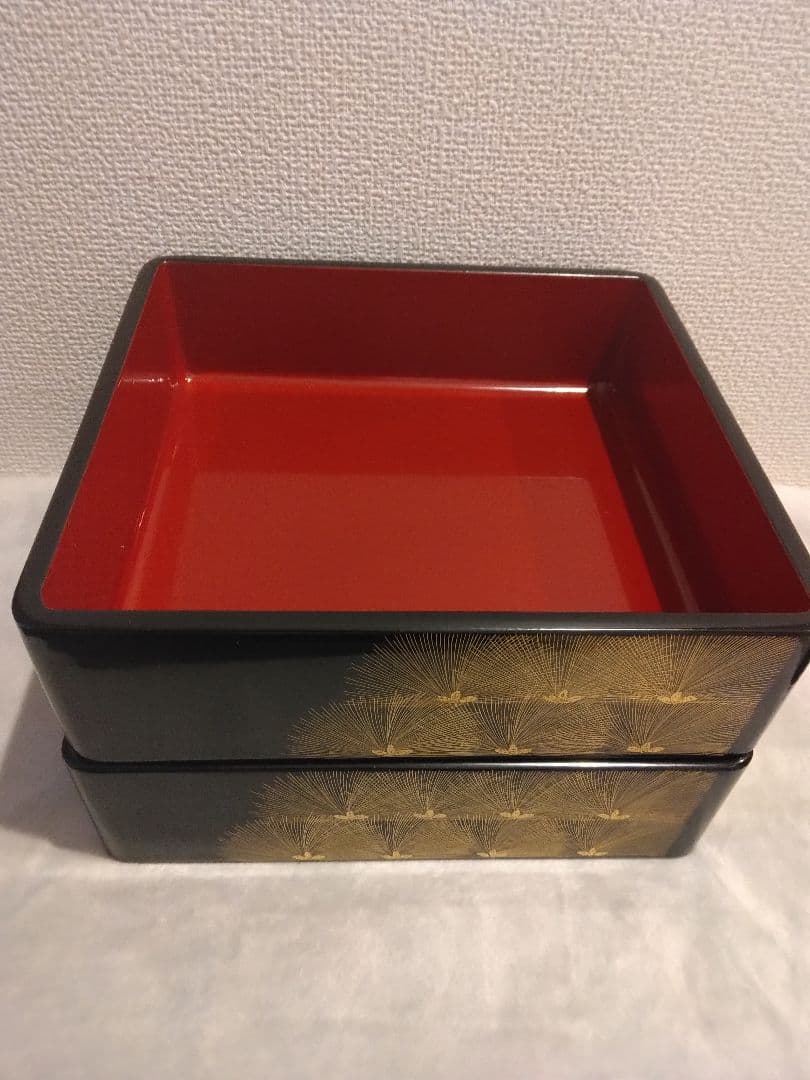 重箱 本漆塗 七寸三段重 沈金若松
