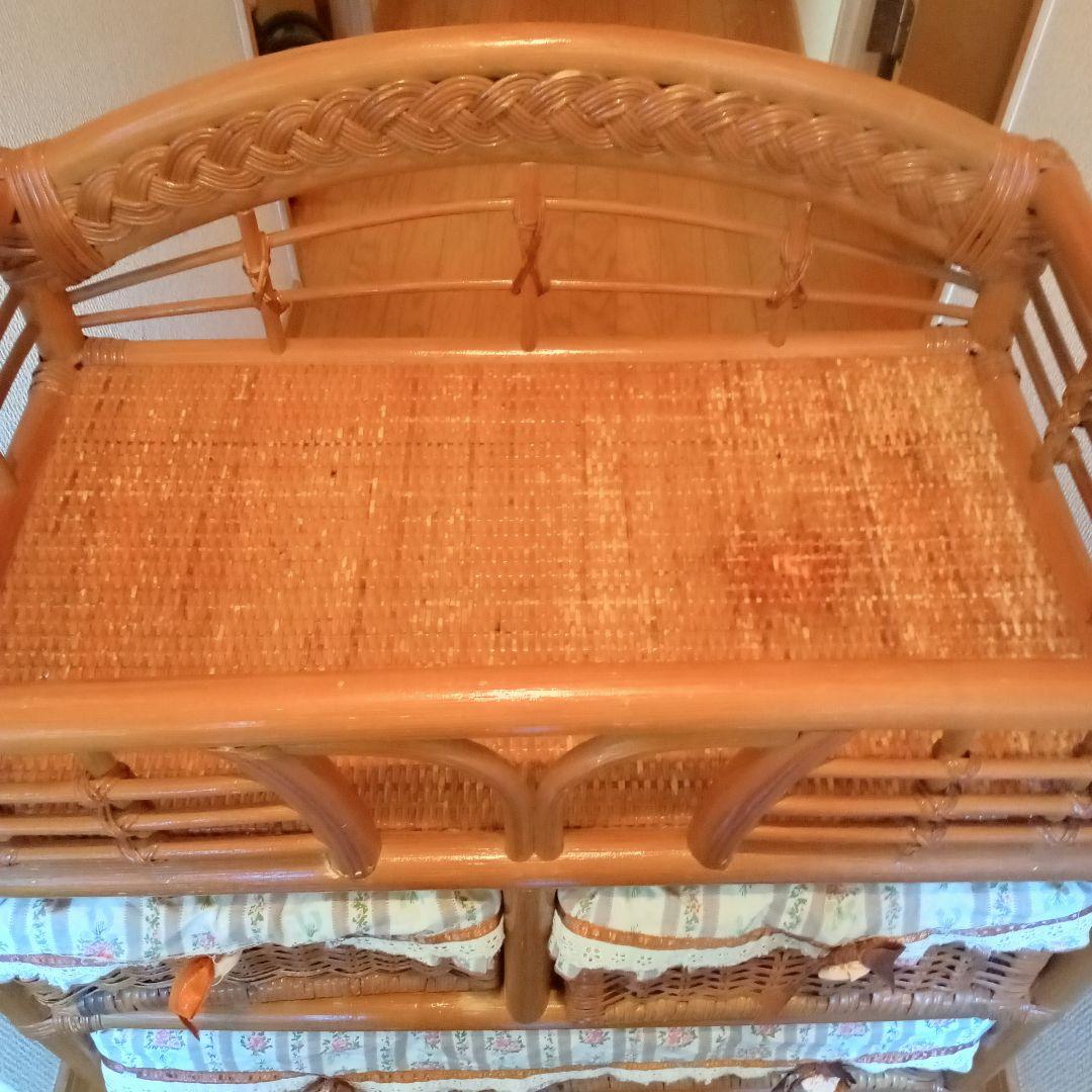 ​ラタン 籐 チェスト 4段 バスケットワゴン キャスター付 花柄カバー 収納