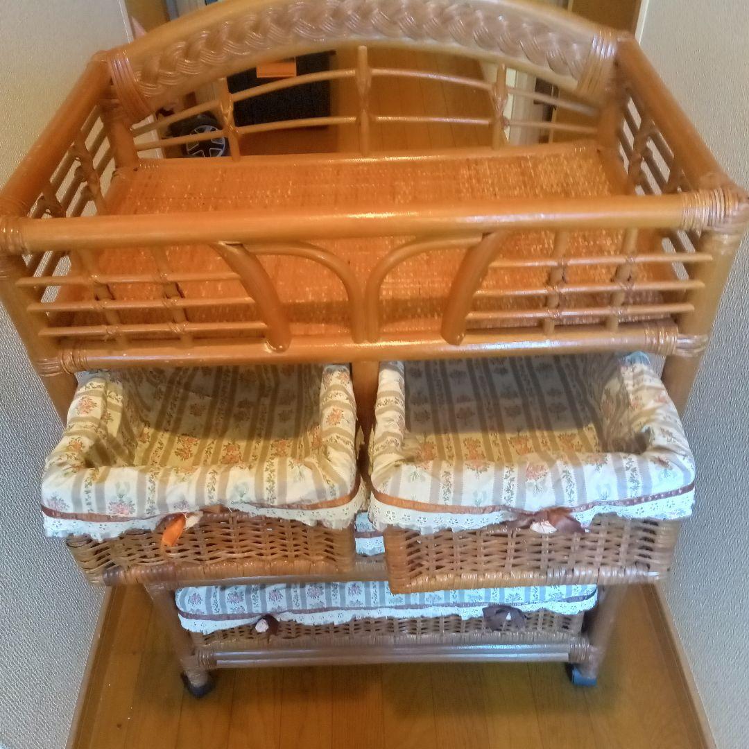 ​ラタン 籐 チェスト 4段 バスケットワゴン キャスター付 花柄カバー 収納