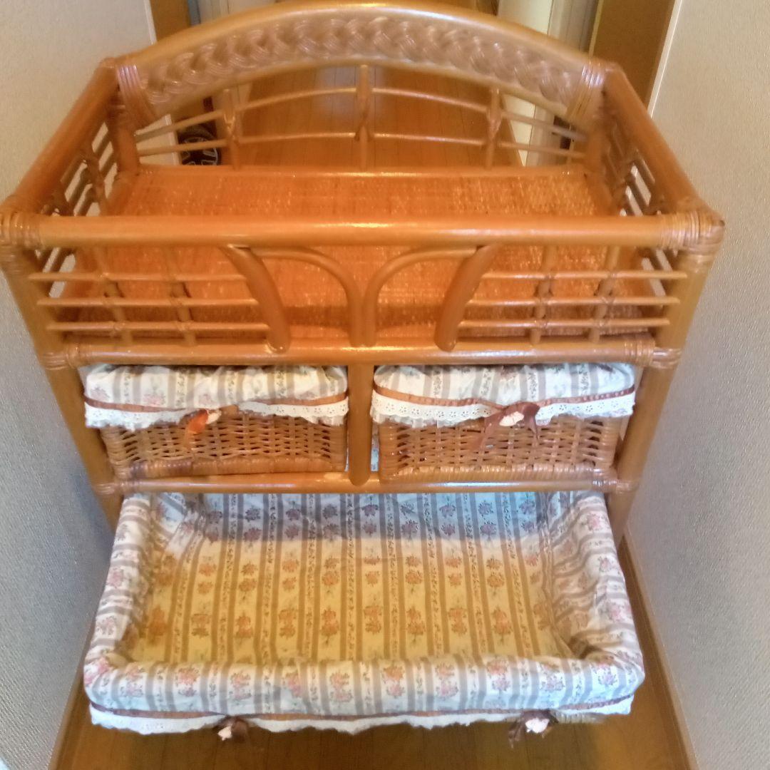 ​ラタン 籐 チェスト 4段 バスケットワゴン キャスター付 花柄カバー 収納