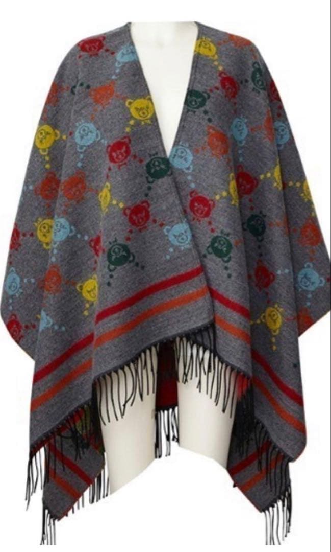 【ヒステリックグラマー】クマ模様フリンジ付きポンチョストール