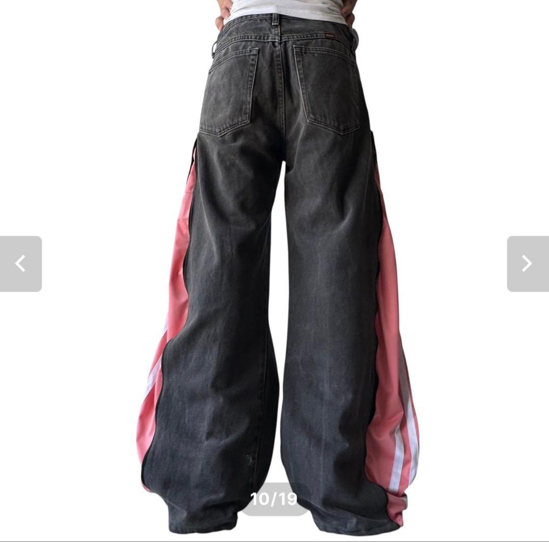 リメイク ドッキング ワイドバギーデニム adidas トラックパンツ