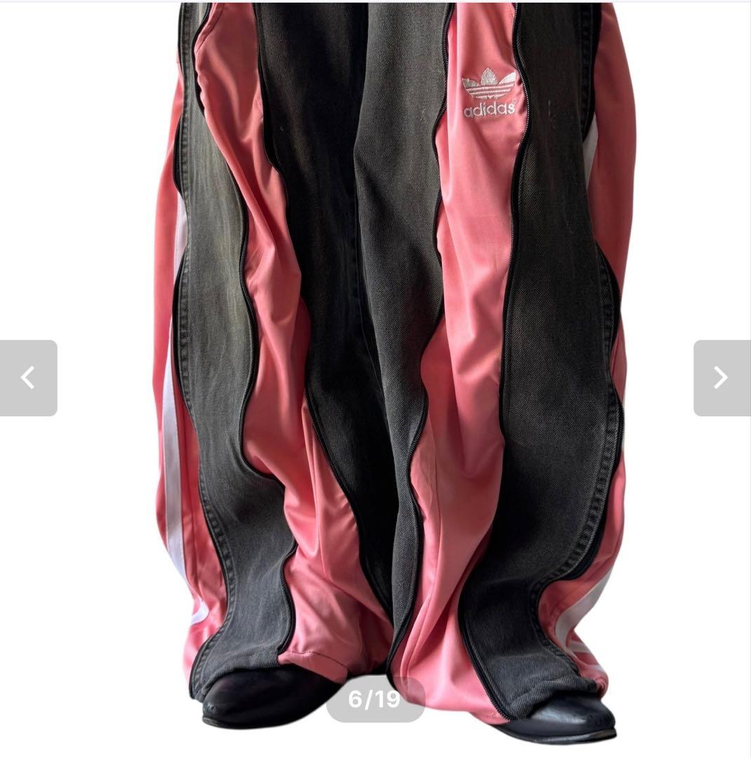 リメイク ドッキング ワイドバギーデニム adidas トラックパンツ