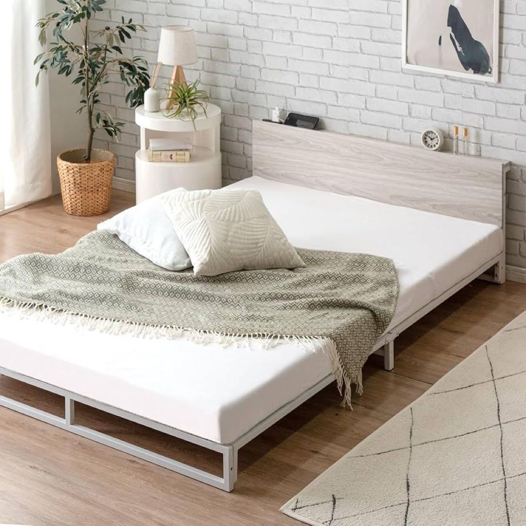 【タンスのゲン】ベッドフレーム セミダブル ローベッド コンセント付き宮棚