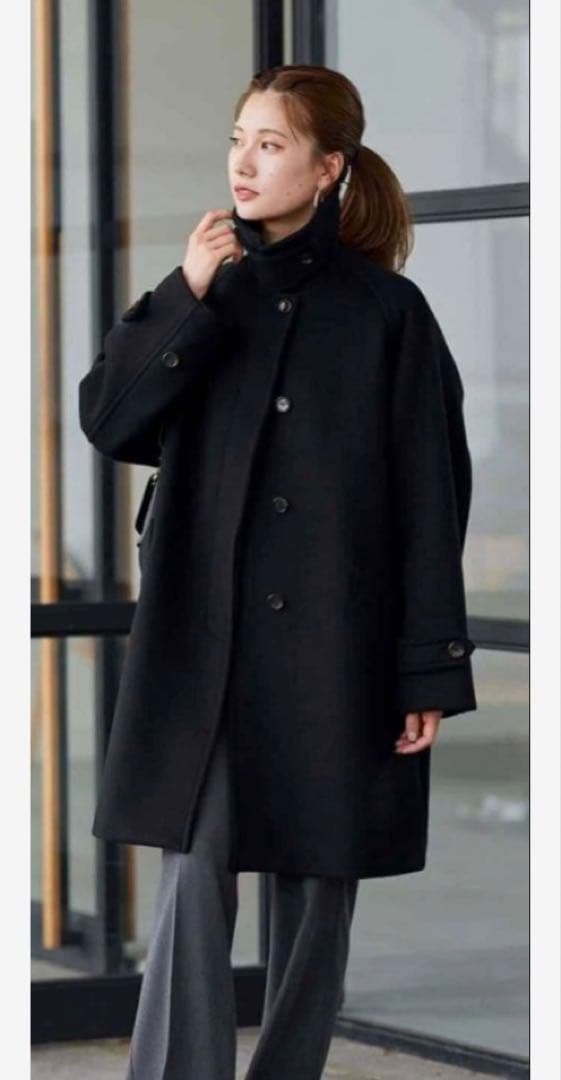 ラムウールMIX シャルムバルカラーコート　ブラック サイズ38