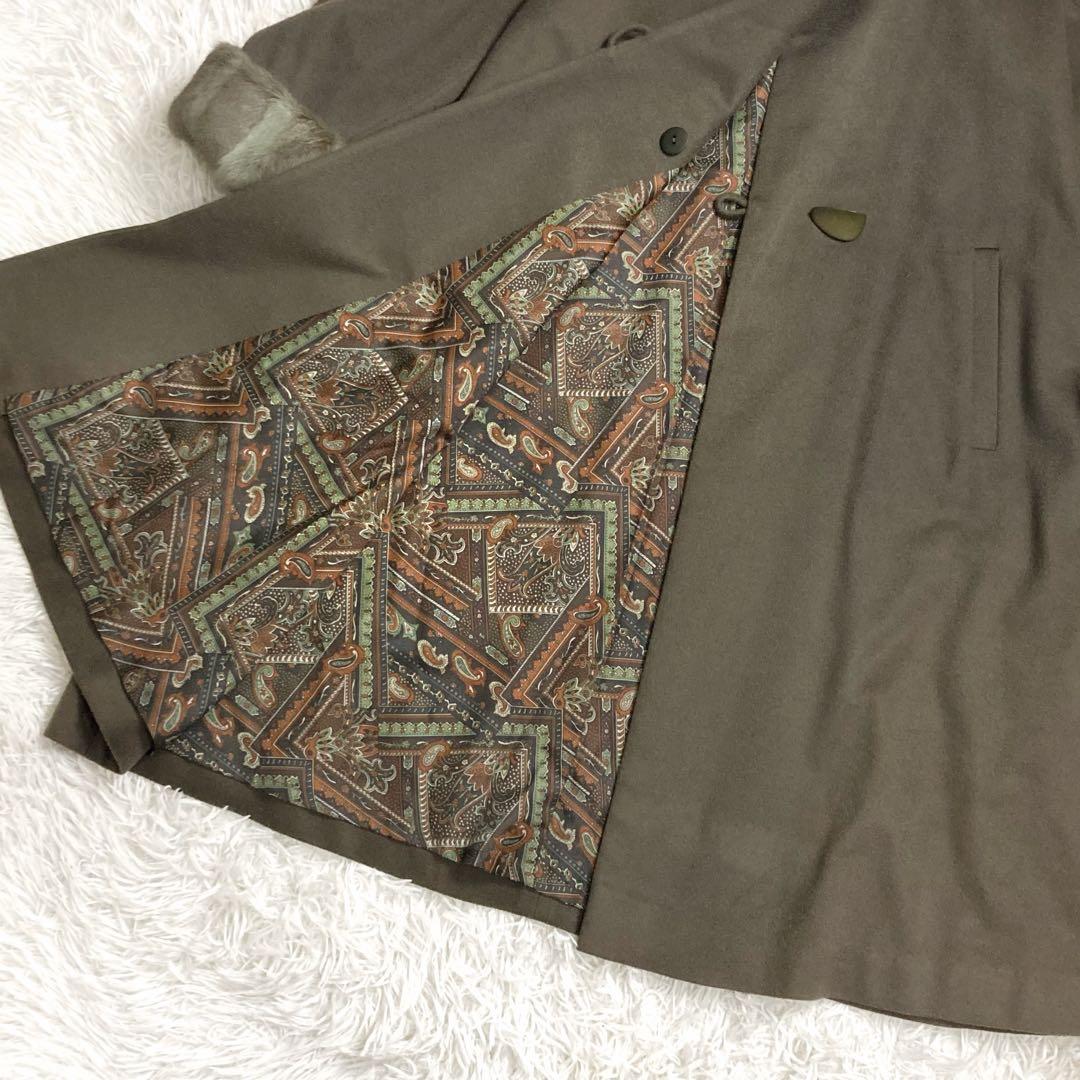 美品✨EMBA×カシミヤ PIACENZA生地 ファー付きロングコート オリーブ