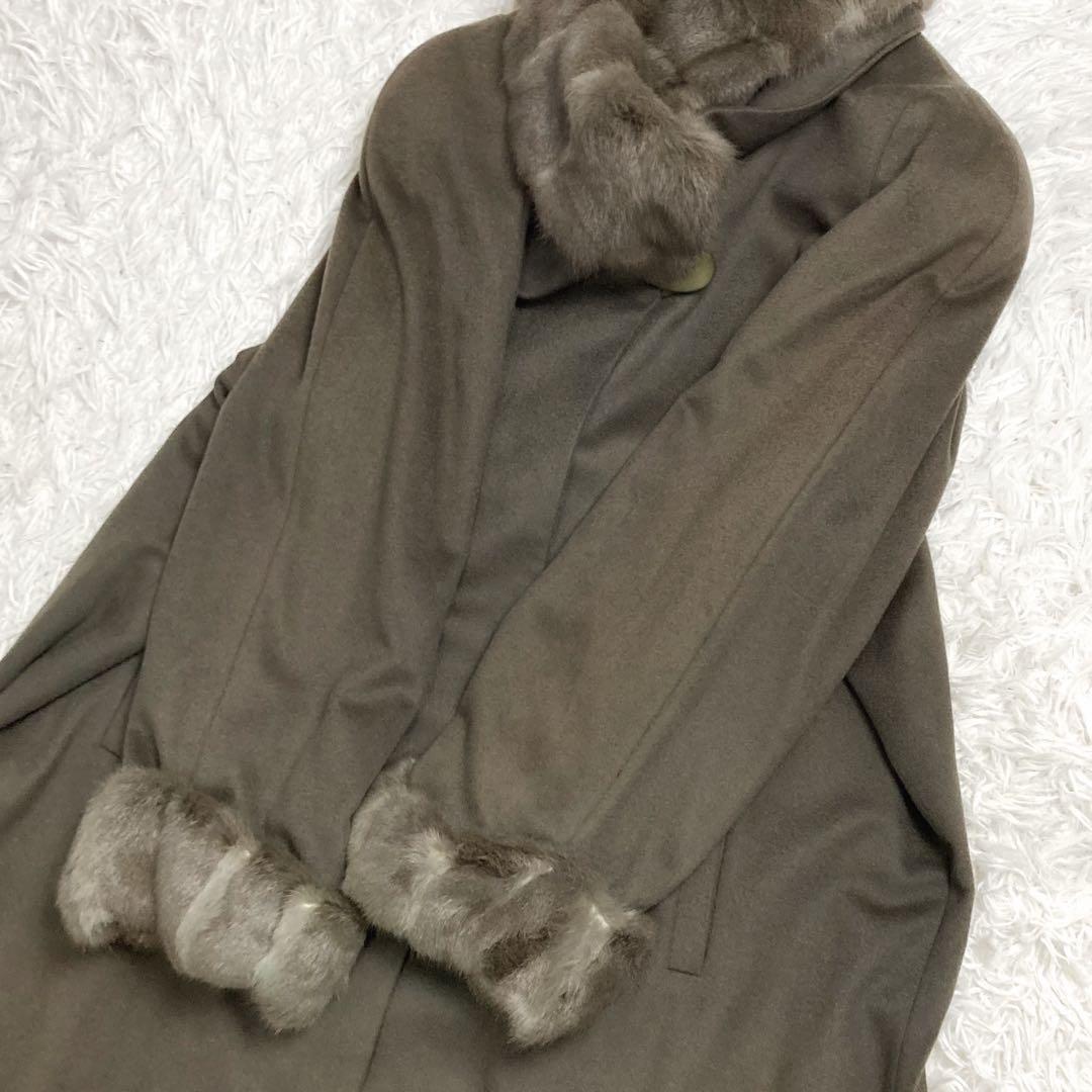 美品✨EMBA×カシミヤ PIACENZA生地 ファー付きロングコート オリーブ