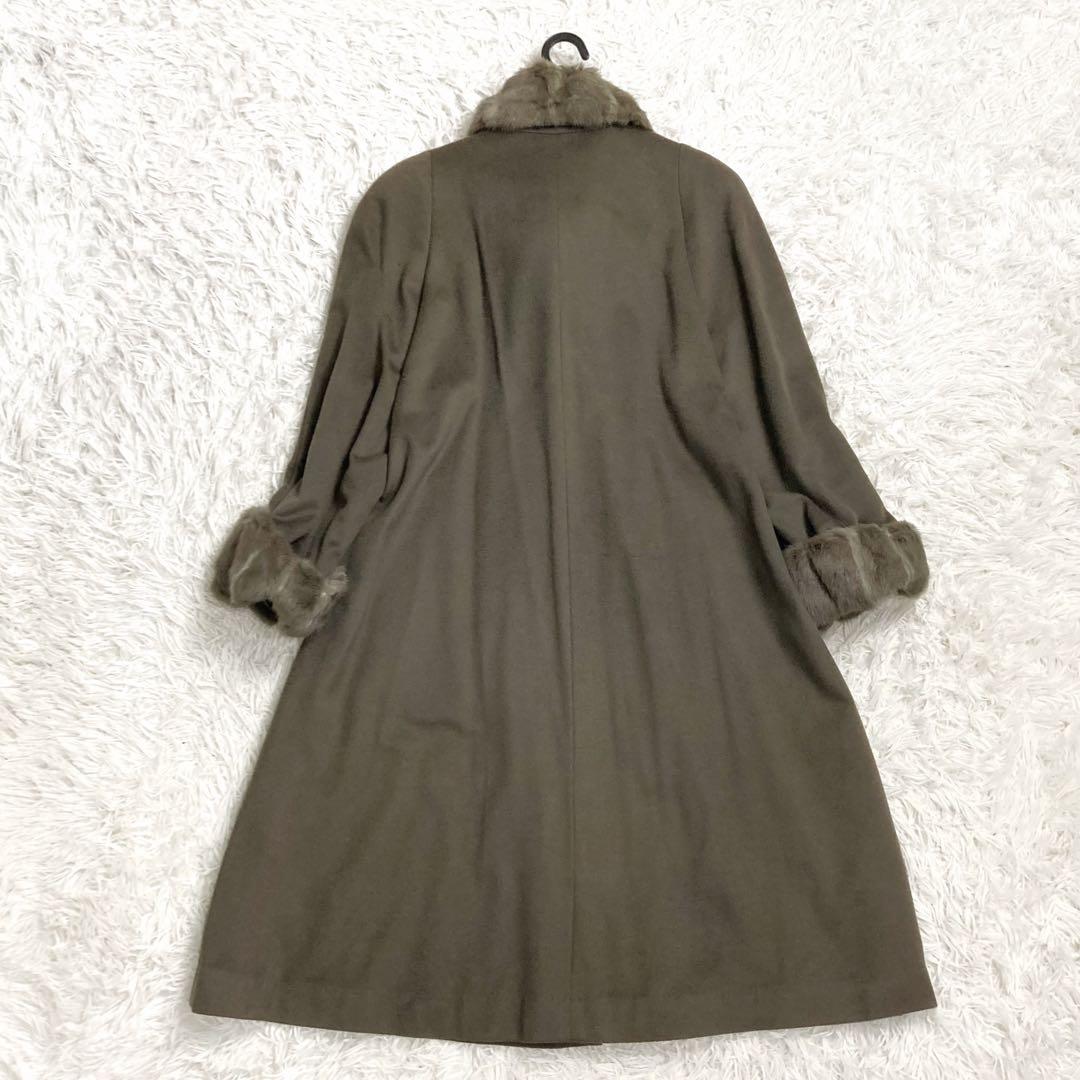 美品✨EMBA×カシミヤ PIACENZA生地 ファー付きロングコート オリーブ