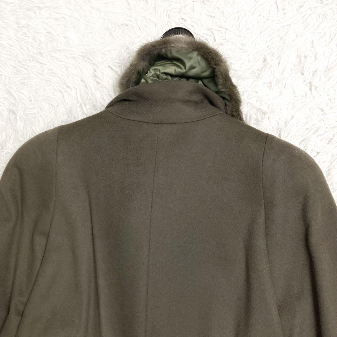美品✨EMBA×カシミヤ PIACENZA生地 ファー付きロングコート オリーブ