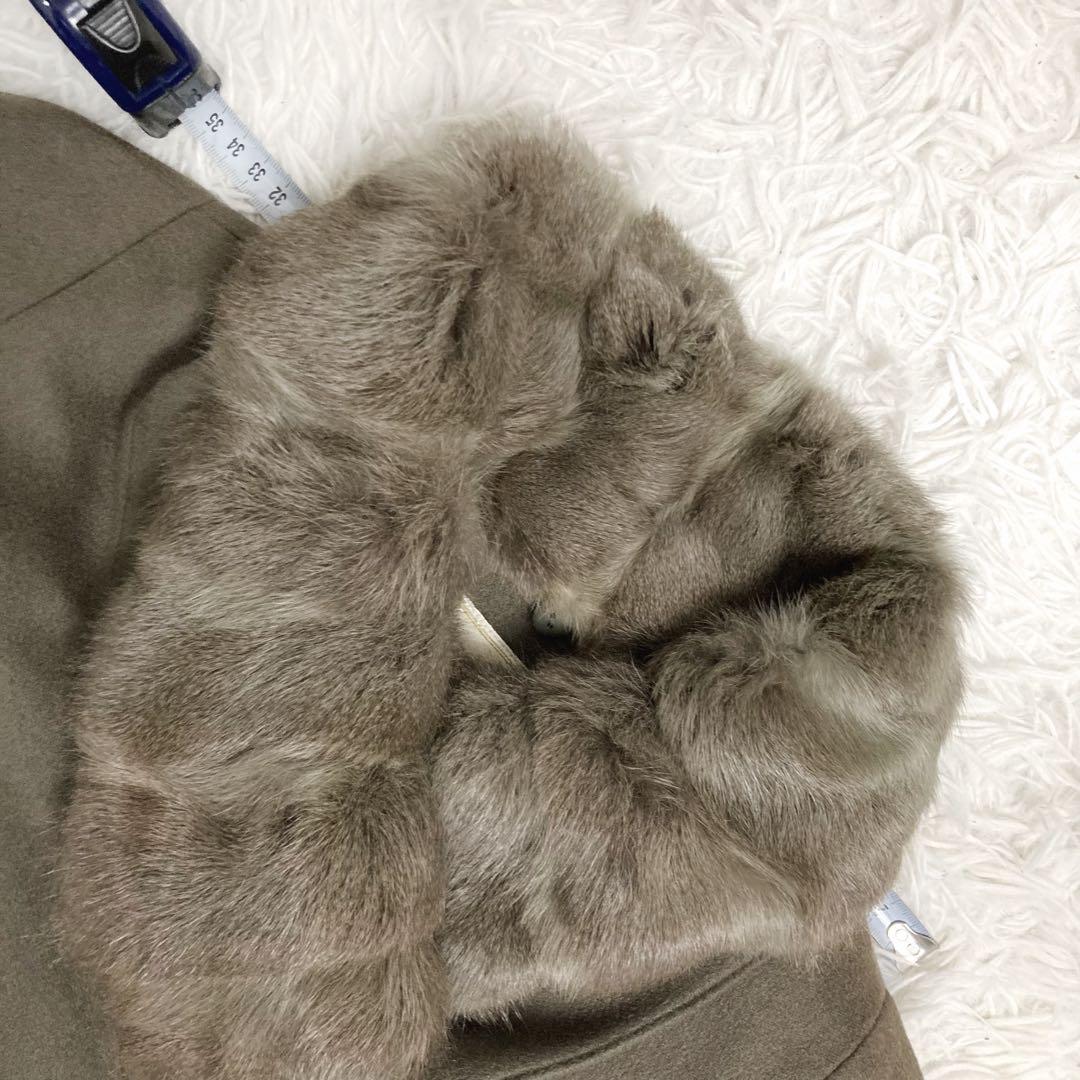 美品✨EMBA×カシミヤ PIACENZA生地 ファー付きロングコート オリーブ