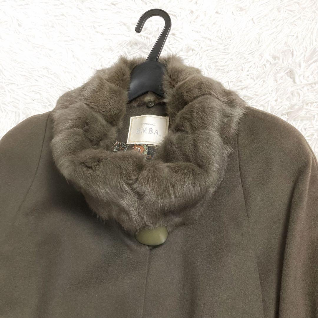 美品✨EMBA×カシミヤ PIACENZA生地 ファー付きロングコート オリーブ
