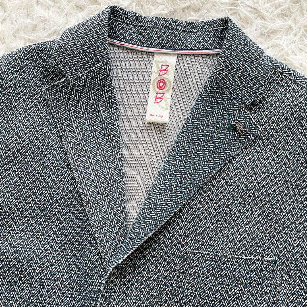 未使用品 伊製 BOB ストレッチ アンコンジャケット 幾何学柄 ブートニエール