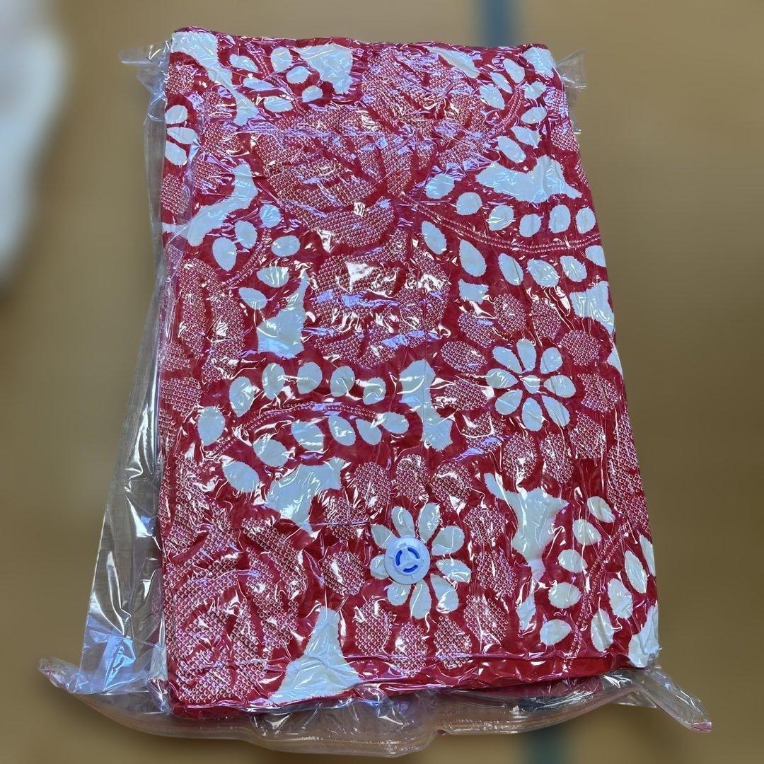 仕立て本綿布団 赤と白の花柄布団 掛け布団と敷布団セット