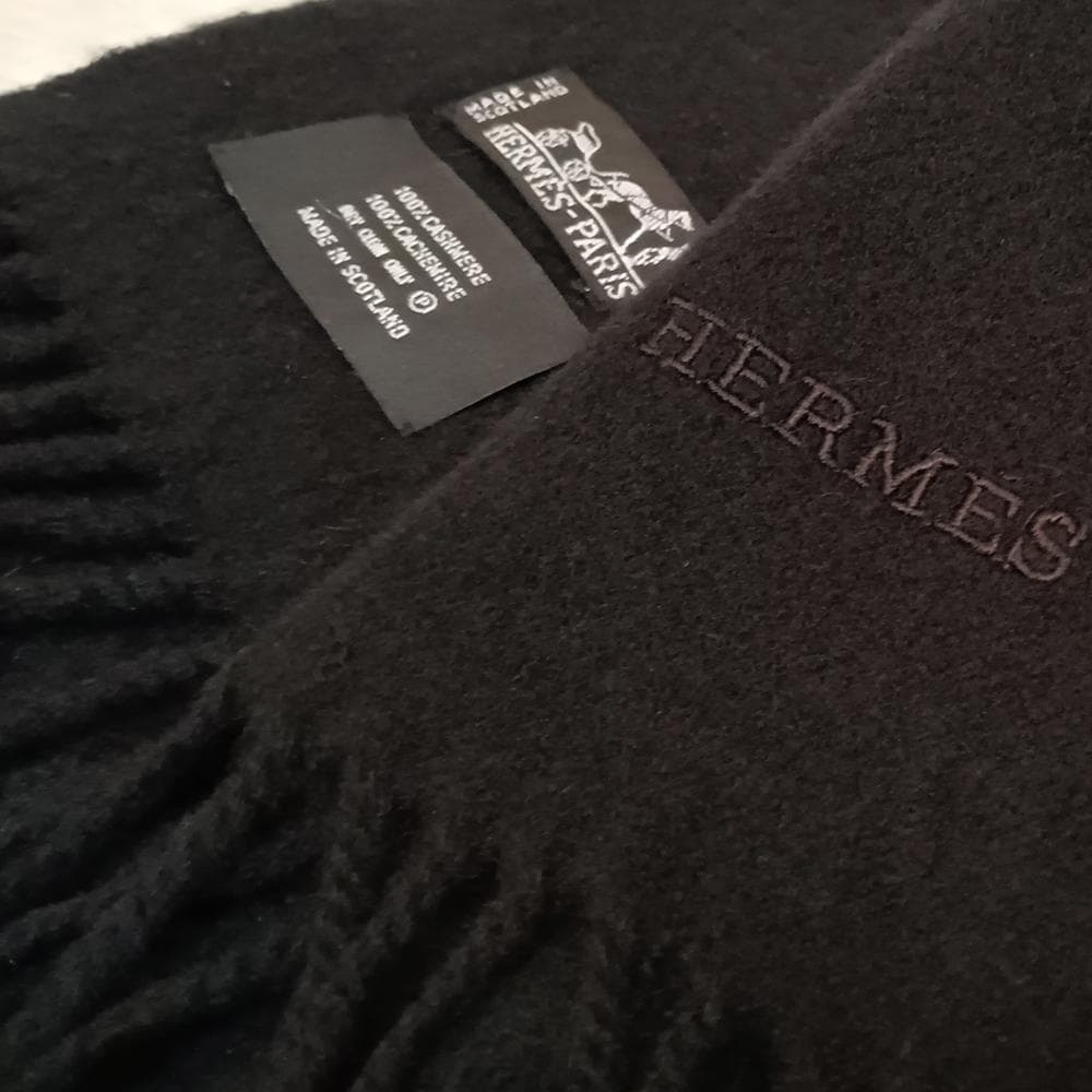 HERMES エルメス カシミヤ100% 大判マフラー ス トール マフラー 黒