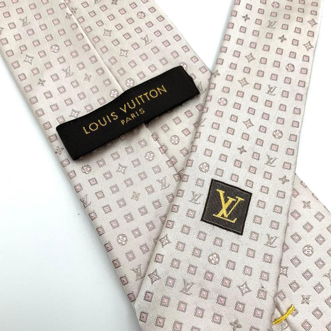 LOUIS VUITTON ヴィトン ネクタイ 白 ピンク モノグラム ドット
