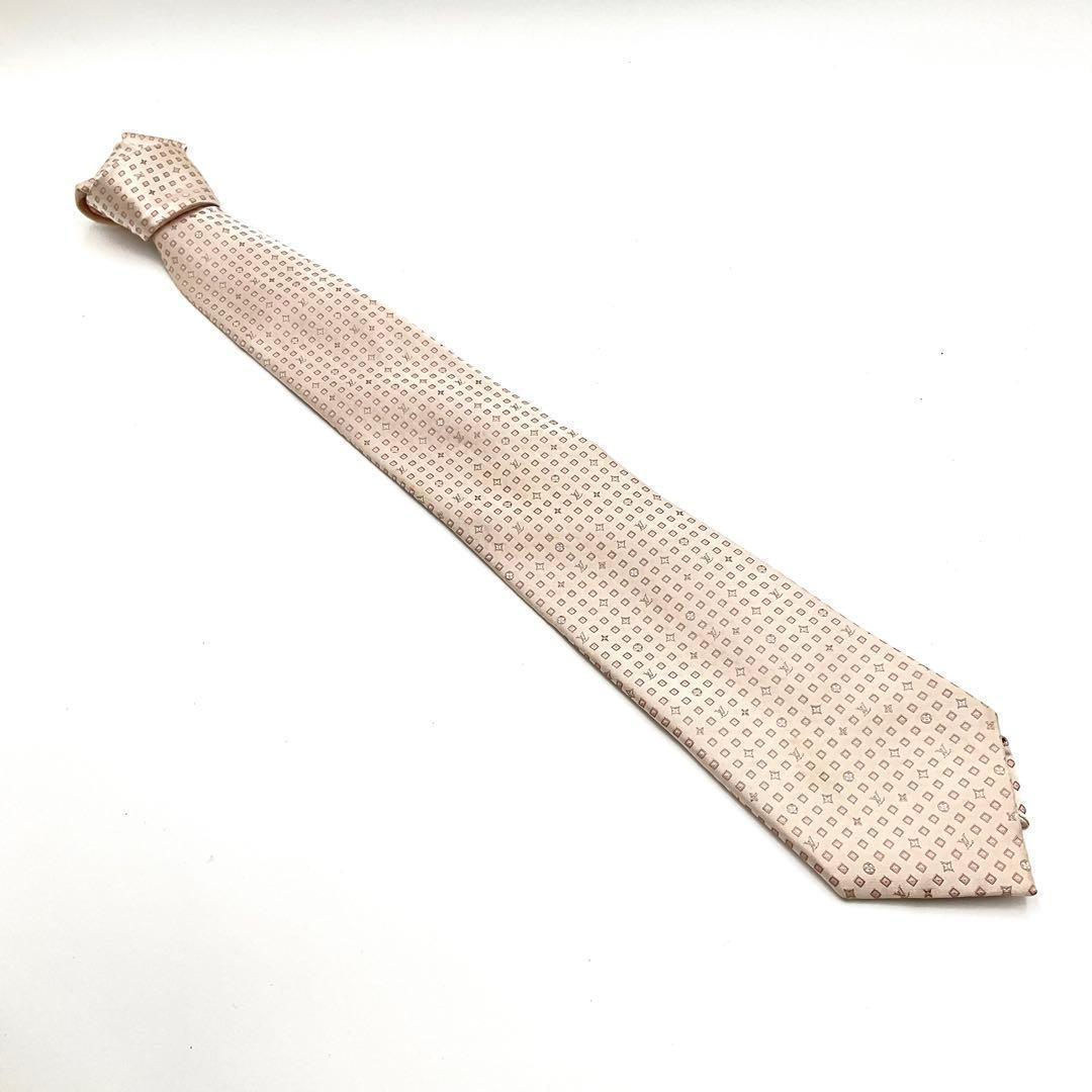 LOUIS VUITTON ヴィトン ネクタイ 白 ピンク モノグラム ドット