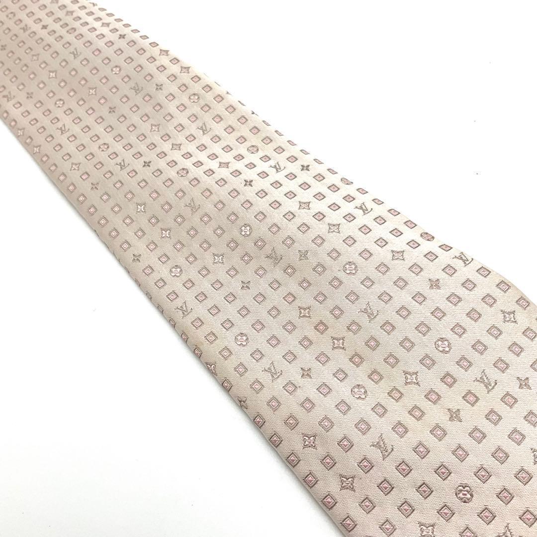 LOUIS VUITTON ヴィトン ネクタイ 白 ピンク モノグラム ドット