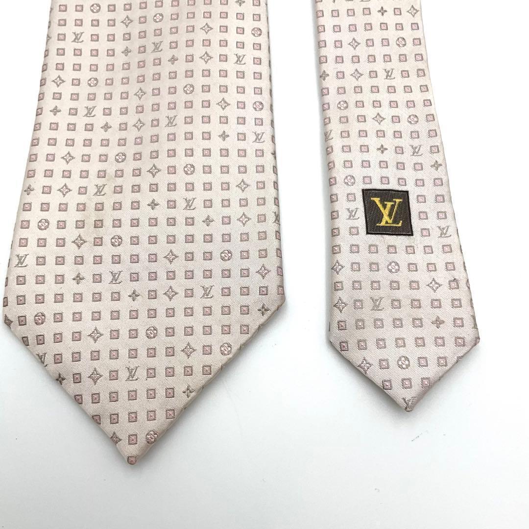 LOUIS VUITTON ヴィトン ネクタイ 白 ピンク モノグラム ドット